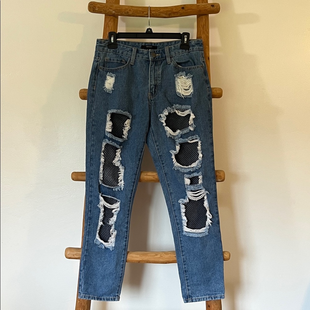 Forever 21 Relaxed Ripped & Netted Jeans